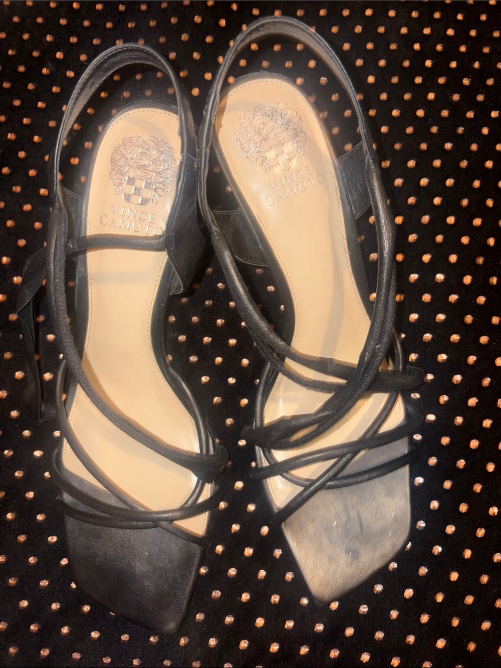 Vince Camuto Black Strappy Square-Toe Slingback Heels